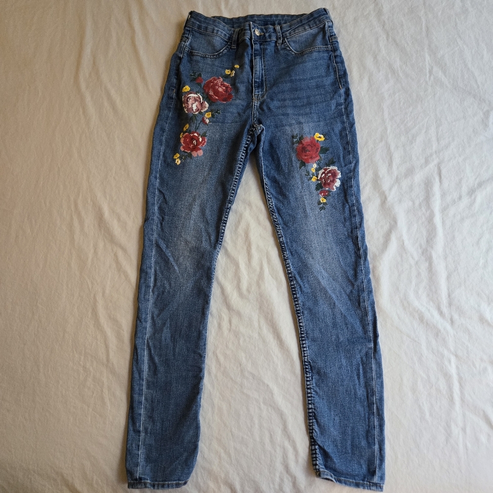 H&M Divided Super Skinny High Waist Floral Jeans Girls sz 14